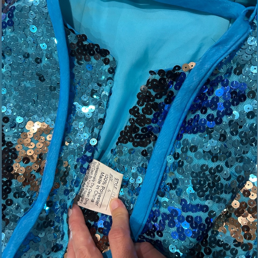 Blue Sequin Strapless Gown - Picture 6 of 8